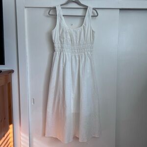 White Smocked Linen Blend Maxi Dress Size M